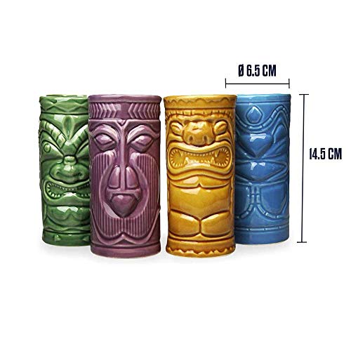 MikaMax – Tiki Mugs Set - Juego de 4 cócteles de cerámica - Copas de cóctel - Copas de Bar Tiki – Taza de Cerámica - 29 x 8 x 15 cm – Copas para Cocteles - Coctel de Piña Colada