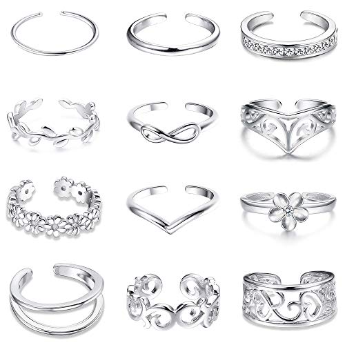 Milacolato 8-12 Unids Anillos de Dedo Ajustable para Mujeres Chicas Varios Tipos de Banda Anillo de Punta Abierta Set Joyería de Regalo de Las Mujeres