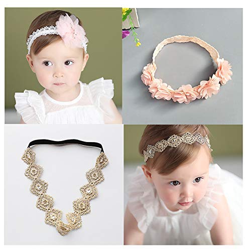 Milacolato 8 Unids Baby Girl Diademas Súper Elástica Diadema y Arcos para Recién Nacido Pétalos de Encaje Flor Accesorios para el Cabello Regalo de la Niña