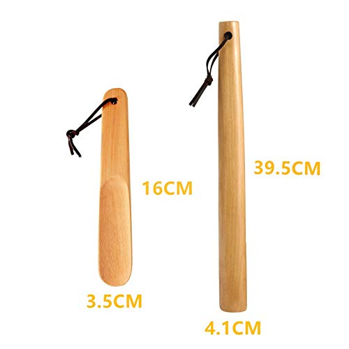 Milai Calzador 2pc 40cm&16cm Calzador con cuerda colgante,Madera Shoe Horn Calzador Wood Shoe Horn mango largo zapato cuerno zapato elevador para Hombres Mujeres Niños(madera fuerte)