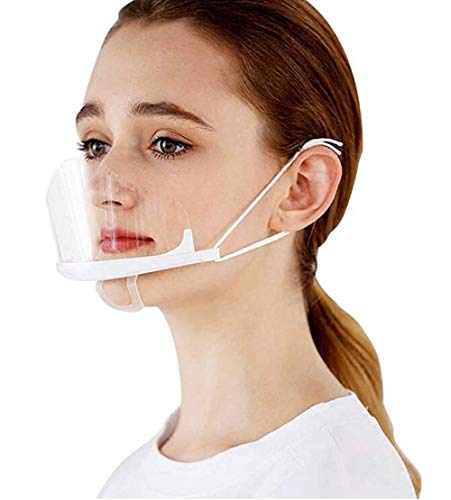 MINASAN Visera Transparentes Reutilizables Lavables Antivaho | Pantalla Protectora de Plástico Catering | Face Shield para Boca y Nariz con Sonrisa Visible, 10 Unidades, Blanco (Blanco, 14 * 10.5CM)