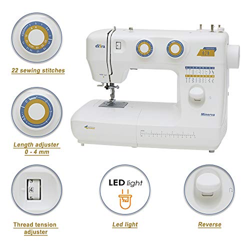 Minerva La Vento 770LV - Máquina de coser portátil para el interior Euro Pro - barata máquina de coser electromecánica blanca - Minerva Extra Plus 220 V