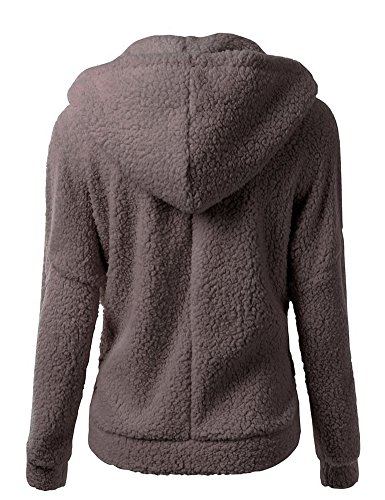 Minetom Mujer Invierno Moda Color Sólido Suave Felpa Cremallera Sudaderas con Capucha Encapuchado Chaqueta Abrigos Café ES 46