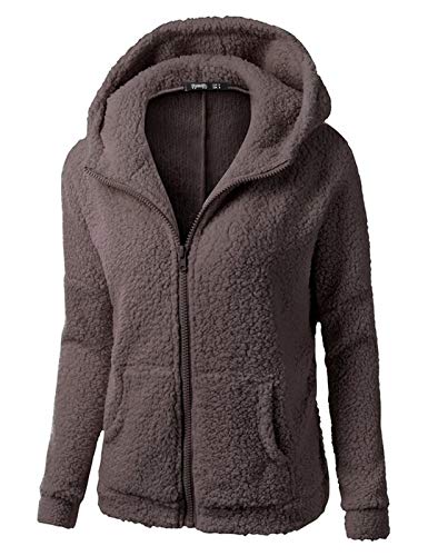 Minetom Mujer Invierno Moda Color Sólido Suave Felpa Cremallera Sudaderas con Capucha Encapuchado Chaqueta Abrigos Café ES 46