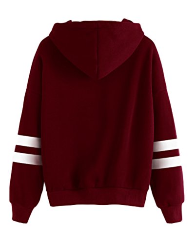 Minetom Mujer Otoño Camisetas De Manga Larga Varsity Rayas Encapuchado Camisa De Entrenamiento Sudaderas Con Capucha Tops Rojo ES 38