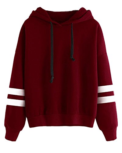 Minetom Mujer Otoño Camisetas De Manga Larga Varsity Rayas Encapuchado Camisa De Entrenamiento Sudaderas Con Capucha Tops Rojo ES 38