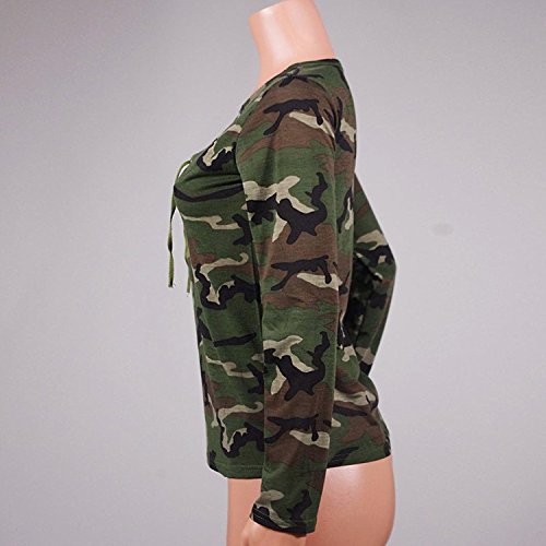 Minetom Mujer Tops Primavera y Verano Manga Larga Camisa Blusa Slim Camuflaje Impresión Casual Shirt Verde ES 36