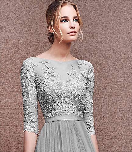 Minetom Mujer Vestidos De Noche Fiesta Elegante Largos Fiesta Para Bodas Vestido De Gasa Gris ES 38