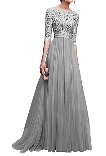 Minetom Mujer Vestidos De Noche Fiesta Elegante Largos Fiesta Para Bodas Vestido De Gasa Gris ES 38