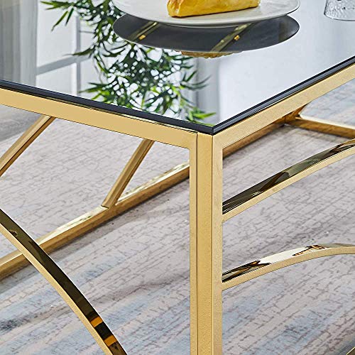 MINGOR Acero Circular salón de Cristal Mesa de Centro Mesa de Centro de Acero, Redondo de 50 cm,Gold-Console Table B