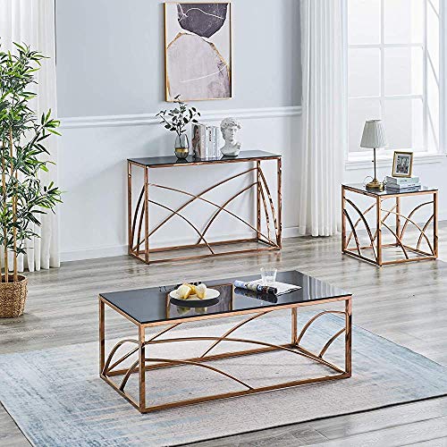 MINGOR Acero Circular salón de Cristal Mesa de Centro Mesa de Centro de Acero, Redondo de 50 cm,Gold-Console Table B