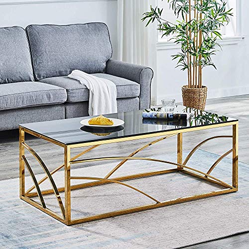 MINGOR Acero Circular salón de Cristal Mesa de Centro Mesa de Centro de Acero, Redondo de 50 cm,Gold-Console Table B