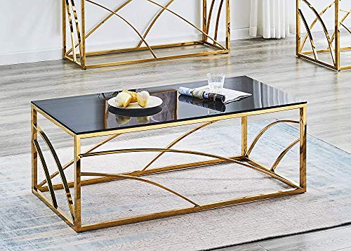 MINGOR Acero Circular salón de Cristal Mesa de Centro Mesa de Centro de Acero, Redondo de 50 cm,Gold-Console Table B