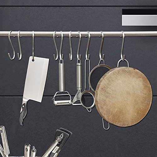 MINGZE 10 Piezas Grande Metal S En Forma De Gancho, Acero Inoxidable 304 usos Múltiples Colgantes Ganchos De Suspensión para Cocina Utensilios De Organización Armarios ect (L)