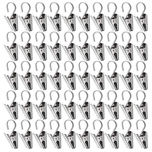 MINGZE 50 Pcs Clips de Acero Inoxidable Ganchos Cortina Clips con Ganchos Clips para Colgar Clips Drapery Pinza Multiusos para decoración del hogar para Cortina, Fotos, Dormitorio