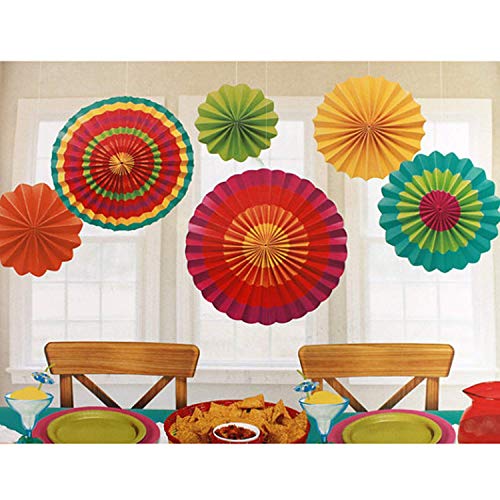 MINGZE 6pcs Colores Vibrantes Que cuelgan los Ventiladores de Papel, Colgante Abanico Colgando decoración Fiesta de Navidad Carnaval cumpleaños Boda, diámetro 20cm los 30cm los 40cm Diversos tamaños