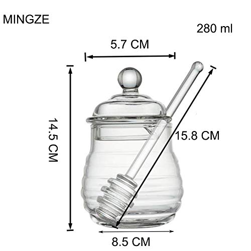 MINGZE Honey Jar Pot, con Tapa y Tapa, Transparente, de High Borosilicate Glass para Home Kitchen, 250 ml