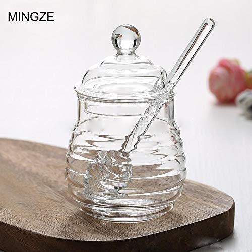 MINGZE Honey Jar Pot, con Tapa y Tapa, Transparente, de High Borosilicate Glass para Home Kitchen, 250 ml