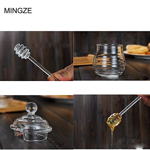 MINGZE Honey Jar Pot, con Tapa y Tapa, Transparente, de High Borosilicate Glass para Home Kitchen, 250 ml