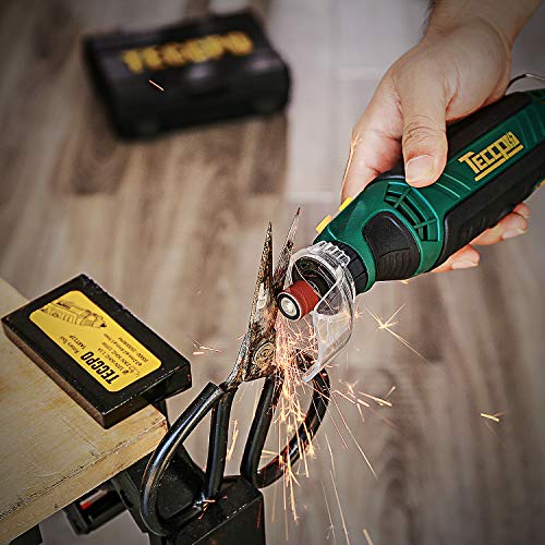 Mini Amoladora Eléctrica, TECCPO Herramienta Rotativa Tool 135W, 10000-35000 tr/min, 114 Accesorios Kit Eléctrico de 6 Velocidades con Caja Rígida, Ideal Para Cortar/Pulir