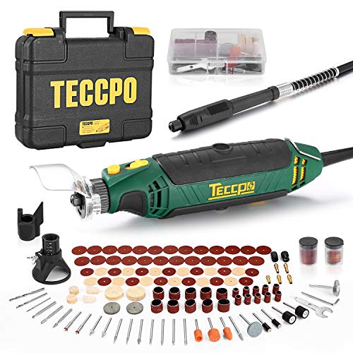 Mini Amoladora Eléctrica, TECCPO Herramienta Rotativa Tool 135W, 10000-35000 tr/min, 114 Accesorios Kit Eléctrico de 6 Velocidades con Caja Rígida, Ideal Para Cortar/Pulir