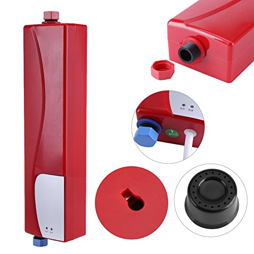 Mini calentador eléctrico instantáneo, 3000 W, calentador de agua eléctrico, portátil, cálido, instantáneo, para cocina, baño, 220 V, mini calentador automático (rojo)