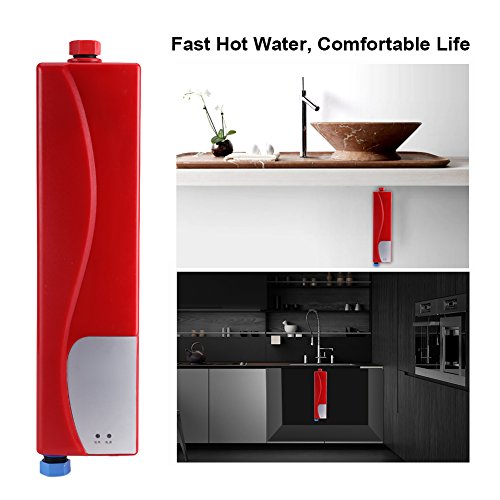 Mini calentador eléctrico instantáneo, 3000 W, calentador de agua eléctrico, portátil, cálido, instantáneo, para cocina, baño, 220 V, mini calentador automático (rojo)