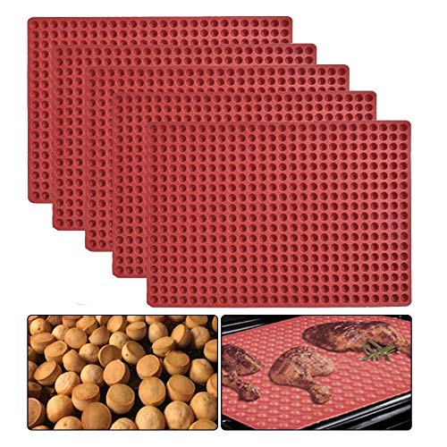 Mini Molde de Silicona para Galletas, Silicona Antiadherente de Grasa, Alfombrillas Estera para Hornear, para Almohadilla de Barbacoa, Asado, Pan y Carne para Reducir Calorías (Rojo)