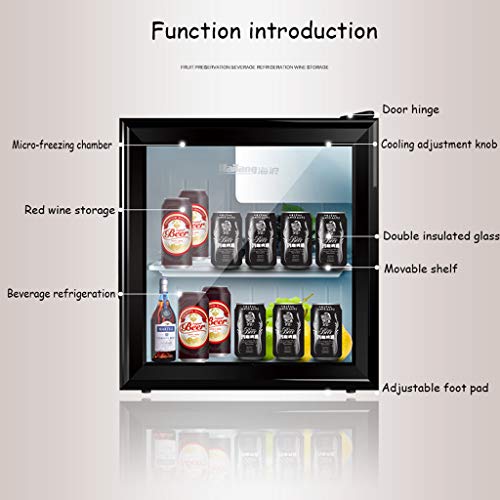 Mini-nevera Lxn Refrigerador Negro para Bebidas, 50 l, refrigerador bajo mostrador con Compartimiento para Enfriador Cubierto, Puerta de Vidrio con estantes extraíbles Ajustables