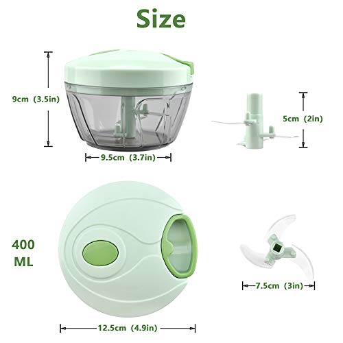 Mini Picador de Verduras,Picadora Manual de Alimentos con Cuerda,Picadora de Carne Manual,Comida Cortador Mano Cebolla Ajos Zanahoria,Pequeña Multiusos Cocina,Food Chopper Onion,Garlic Cutter 400ML