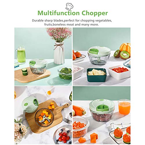 Mini Picador de Verduras,Picadora Manual de Alimentos con Cuerda,Picadora de Carne Manual,Comida Cortador Mano Cebolla Ajos Zanahoria,Pequeña Multiusos Cocina,Food Chopper Onion,Garlic Cutter 400ML