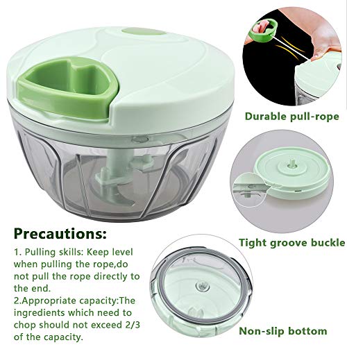 Mini Picador de Verduras,Picadora Manual de Alimentos con Cuerda,Picadora de Carne Manual,Comida Cortador Mano Cebolla Ajos Zanahoria,Pequeña Multiusos Cocina,Food Chopper Onion,Garlic Cutter 400ML