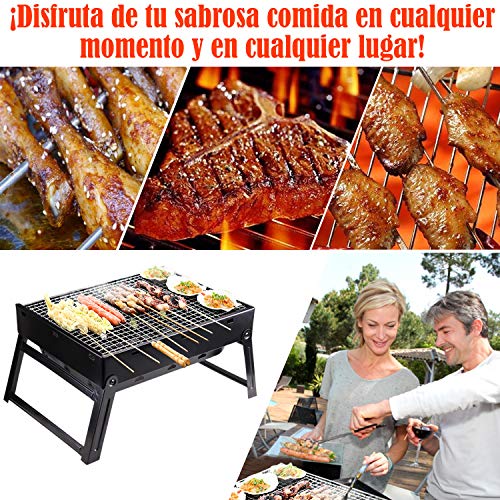 Minterest Barbacoa Portatil, Parrilla de Carbón de Barbacoa Plegable Portátil de Acero Mini Barbacoa Pequeña Inoxidable para Picnic al Aire Libre Patio Trasero Cocina 35 * 27 * 20CM