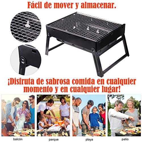 Minterest Barbacoa Portatil, Parrilla de Carbón de Barbacoa Plegable Portátil de Acero Mini Barbacoa Pequeña Inoxidable para Picnic al Aire Libre Patio Trasero Cocina 35 * 27 * 20CM