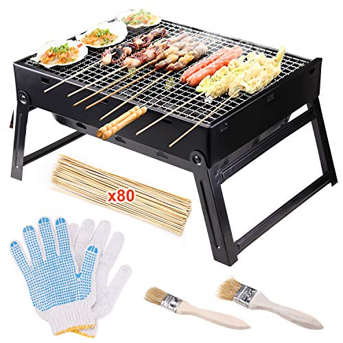 Minterest Barbacoa Portatil, Parrilla de Carbón de Barbacoa Plegable Portátil de Acero Mini Barbacoa Pequeña Inoxidable para Picnic al Aire Libre Patio Trasero Cocina 35 * 27 * 20CM