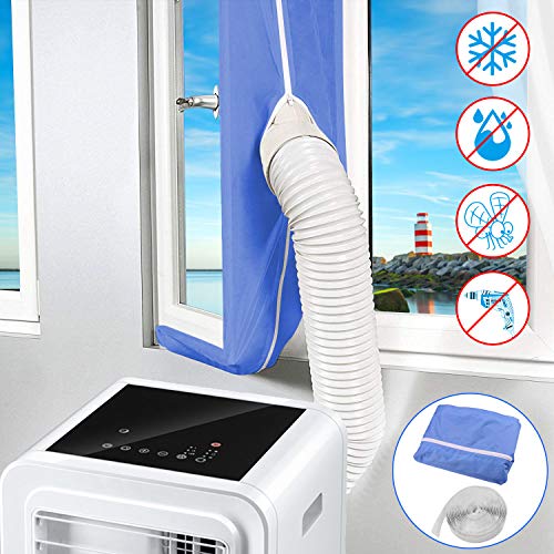 Minterest Kit Ventana Aire Acondicionado Portatil, Aire Acondicionado Azul de 500 CM Secadora de Ventanas Ventanas de Sellado Intercambiadores de Aire Con Cierre Adhesivo para Ventanas Abatibles