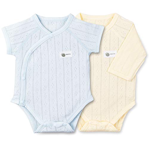 MioRico Bodies para Bebés de Manga Larga Corta 100% Algodón Body Pelele Niños Niñas 0-3 Meses, Monos Pack de 2 Azul Amarillo