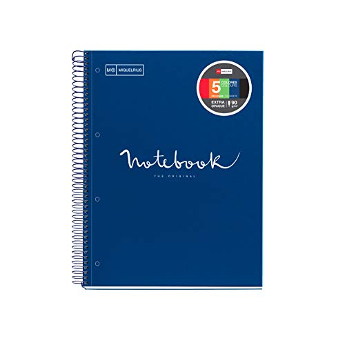 Miquelrius - Cuaderno Espiral Microperforado, Cubierta Cartón Extraduro, Tamaño A4 210 x 297 mm, 4 taladros, 120 Hojas de 90 g/m² y 5 Franjas de Color, Cuadrícula de 5 x 5 mm, Color Amarino