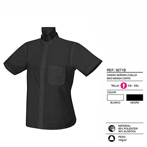 MISEMIYA - Camisa Cuello Mao Uniforme Camarera Mujer MESERO DEPENDIENTA Barman COCTELERA PROMOTRORAS Blusa - Ref.8271B - X-Large, Negro