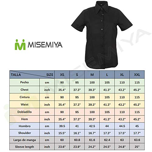 MISEMIYA - Camisa Uniforme Camarera SEÑORA con Mangas Cortas MESERO DEPENDIENTA Barman COCTELERA PROMOTRORAS OFICCE Lady Blusa - Ref.826B - XXL, Blanco