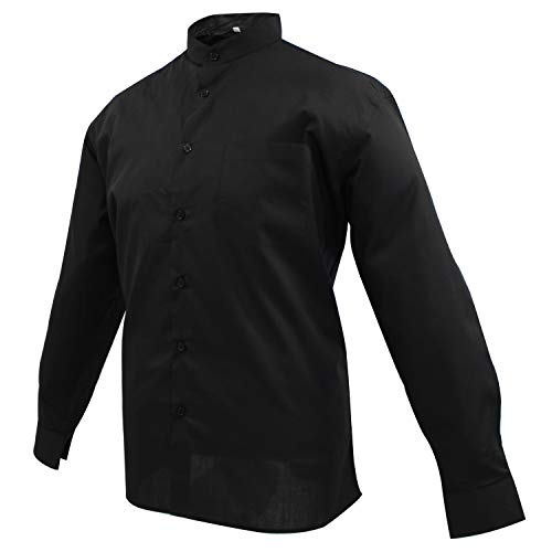 MISEMIYA - Camisa Uniforme Camarero Caballero Cuello Mao Mangas LARGAS MESERO DEPENDIENTE Barman COCTELERO PROMOTRORES - Ref.827-6, Negro