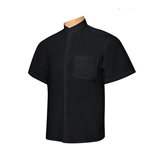 MISEMIYA - Camisa Uniforme Camarero Hombre Cuello Mao Mangas Cortas MESERO DEPENDIENTE Barman COCTELERO PROMOTRORES - Ref.827B - 1, Negro