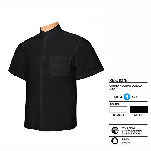 MISEMIYA - Camisa Uniforme Camarero Hombre Cuello Mao Mangas Cortas MESERO DEPENDIENTE Barman COCTELERO PROMOTRORES - Ref.827B - 1, Negro