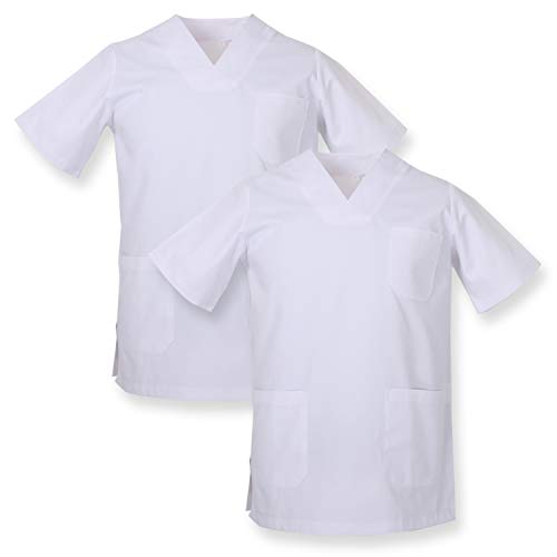 MISEMIYA - Pack*2 - Casaca Sanitarios Unisex Uniformes Sanitarios Cuello Pico Mangas Cortas Uniformes Laboratorios - Ref.817 * 2 - M, Blanco