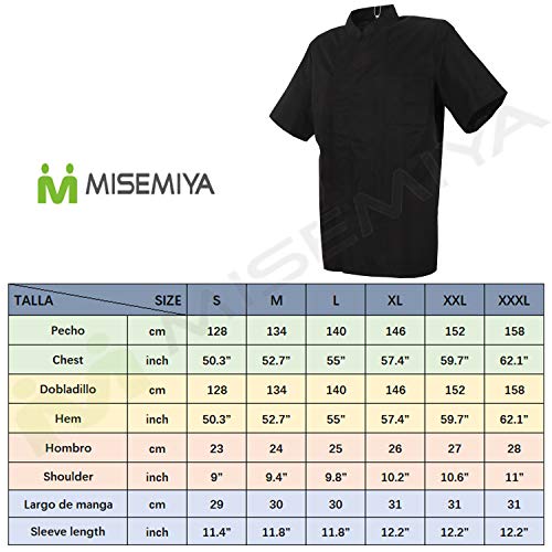 MISEMIYA - Ropa Cocina HOSTELERÍA Bar Restaurante Chaquetas Chef Cocinero Mangas Cortas (Anti Agua - Anti Grasa) - Ref.704 - XXL, Negro