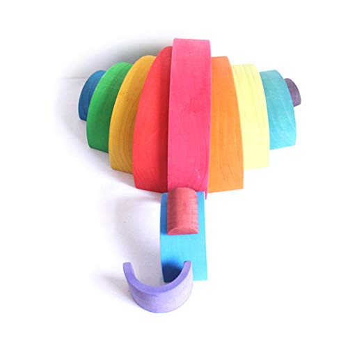 MiSha Arco Iris Stacker de 12 Piezas de Madera, Arco Iris Stacker Juguete clásico de Montessori para niños pequeños Actividades Building Blocks Juguetes para los niños