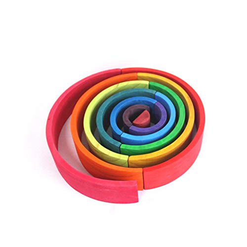 MiSha Arco Iris Stacker de 12 Piezas de Madera, Arco Iris Stacker Juguete clásico de Montessori para niños pequeños Actividades Building Blocks Juguetes para los niños