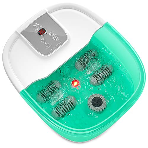 Misiki baño para Pies Masajeador de Spa con Burbujas, Calentamiento, Vibración y Apagado Automático, Hidromasaje de pies con 4 Rodillos de Masaje y Piedra Pómez para Alivio de Dolores de pies