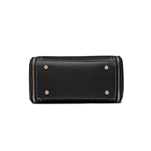 Miss Lulu Marca Mujeres Top Mango Bolsa Pu cuero cruzada bolso elegante bolso bolso pequeño clásico para mujer bolso de hombro (Negro)