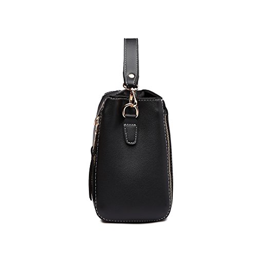 Miss Lulu Marca Mujeres Top Mango Bolsa Pu cuero cruzada bolso elegante bolso bolso pequeño clásico para mujer bolso de hombro (Negro)